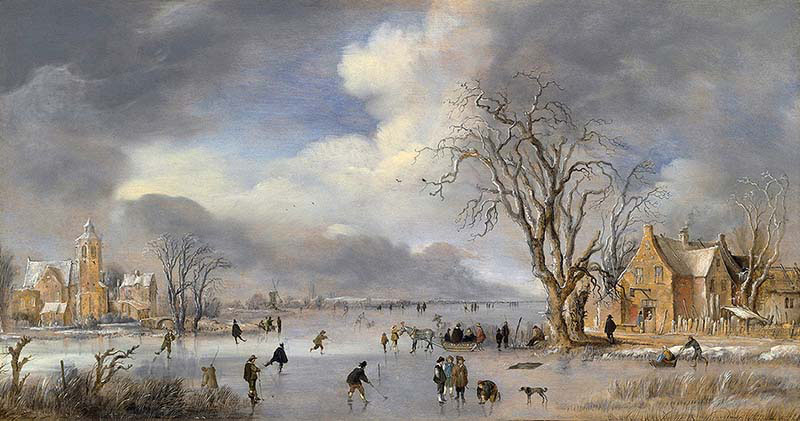 Winter Landscape with Skaters and Flask Players